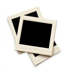 Two blank vintage photo frames, off-white color, stacked diagonally on a white background, ready for your images or memories. : Generative AI