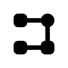 Black connected shapes forming a square like structure with rounded corners on a white background view