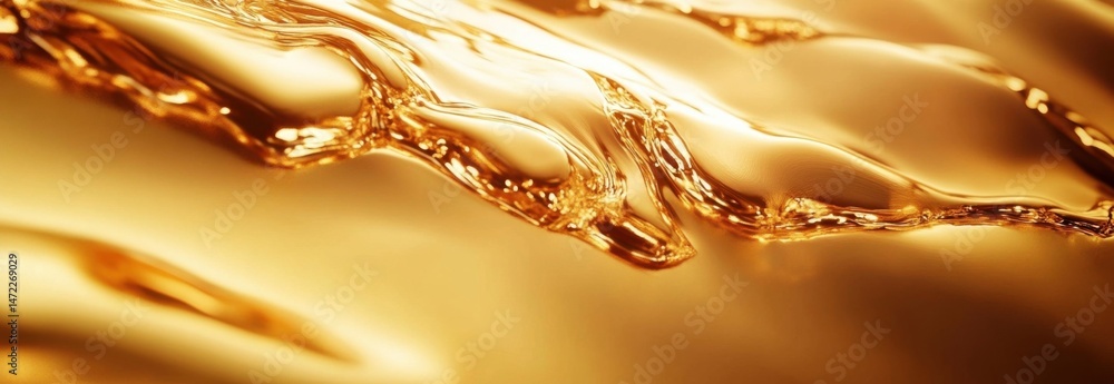 Poster abstract image of flowing golden liquid, resembling molten gold or honey, with shimmering highlights