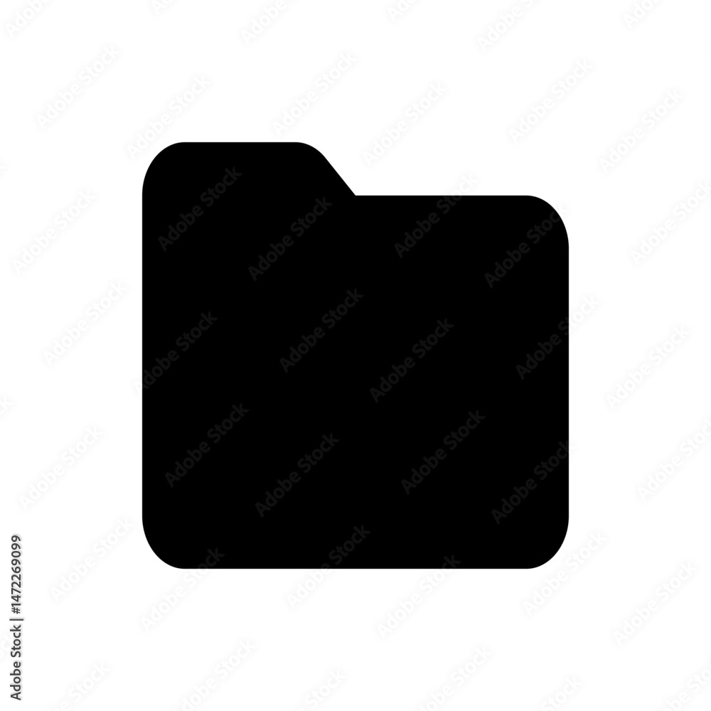 Poster illustration of a solid black folder icon with rounded edges and a tab on the upper left corner desi