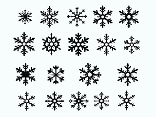 set of vector snowflakes on white background