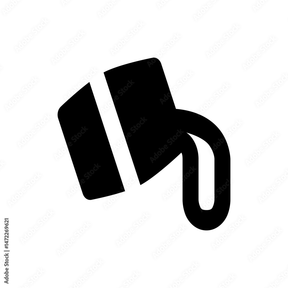 Poster abstract depiction of a container with a curved handle and a diagonal opening in solid black color