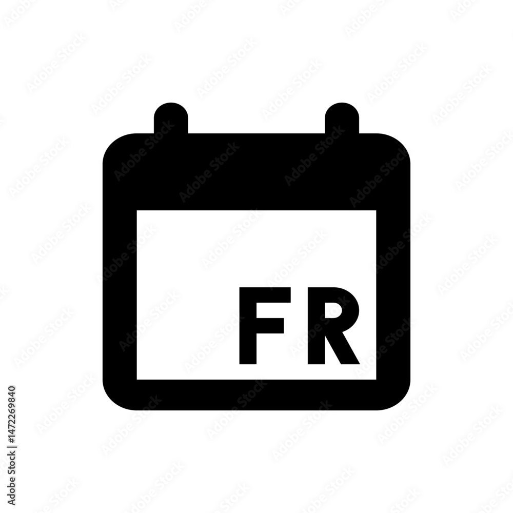 Poster black calendar icon displaying the letters fr representing friday on a white background in vector fo