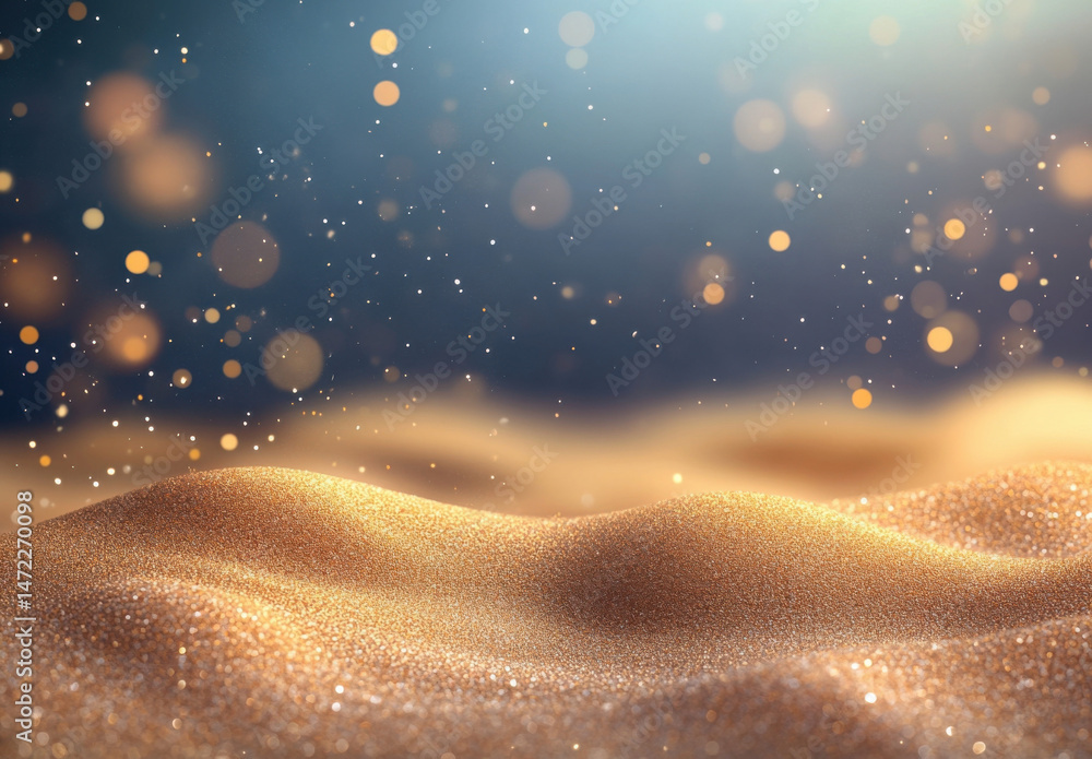 Poster Golden glitter texture with bokeh lights, creating a luxurious and festive background ideal for holiday designs or elegant product presentations. : Generative AI