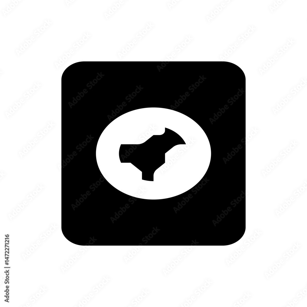 Poster black rounded rectangle containing a white circle with an abstract shape inside the circle design el