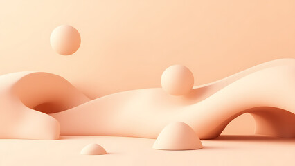 Minimal Boho Pastel Waves with 3D Spheres and shapes  – Abstract Layered Background.