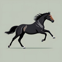 Flat vector of a horse galloping, dynamic pose, flat design
