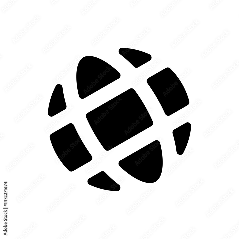 Poster abstract black and white globe design with rounded rectangles and triangular shapes forming a sphere