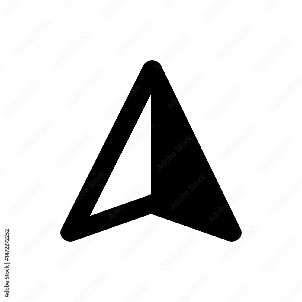 Poster black arrow pointing upwards with a hollow center on a white background in a simple geometric design