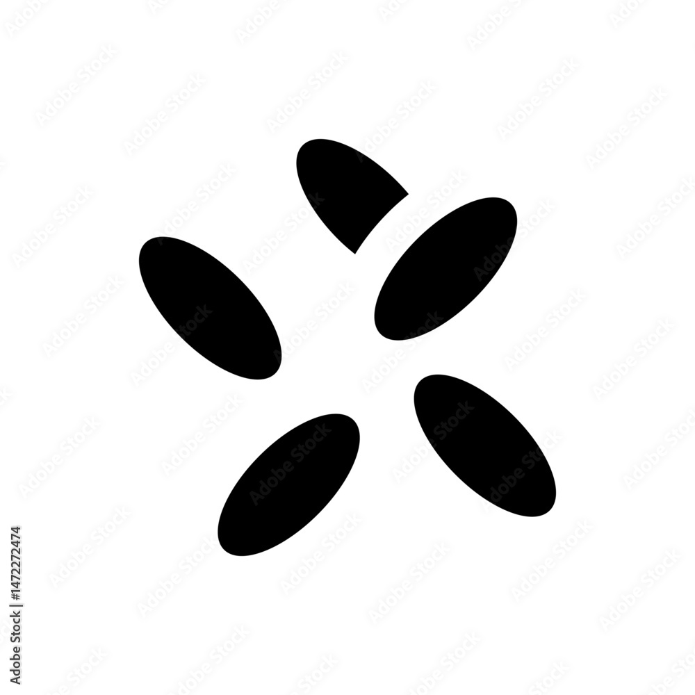 Poster a cluster of five black oval shapes arranged in a radial pattern on a white background symmetrically