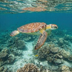 Close-Up Green Sea Turtle Swimming in Clear Tropical Waters with Coral Reef &ndash; World Turtle Day | World Sea Turtle Day | Sea Turtle | Save Turtle | 4K HD High Quality Turtle Laptop Desktop Wallpaper