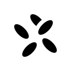 A cluster of five black oval shapes arranged in a radial pattern on a white background symmetrically around center