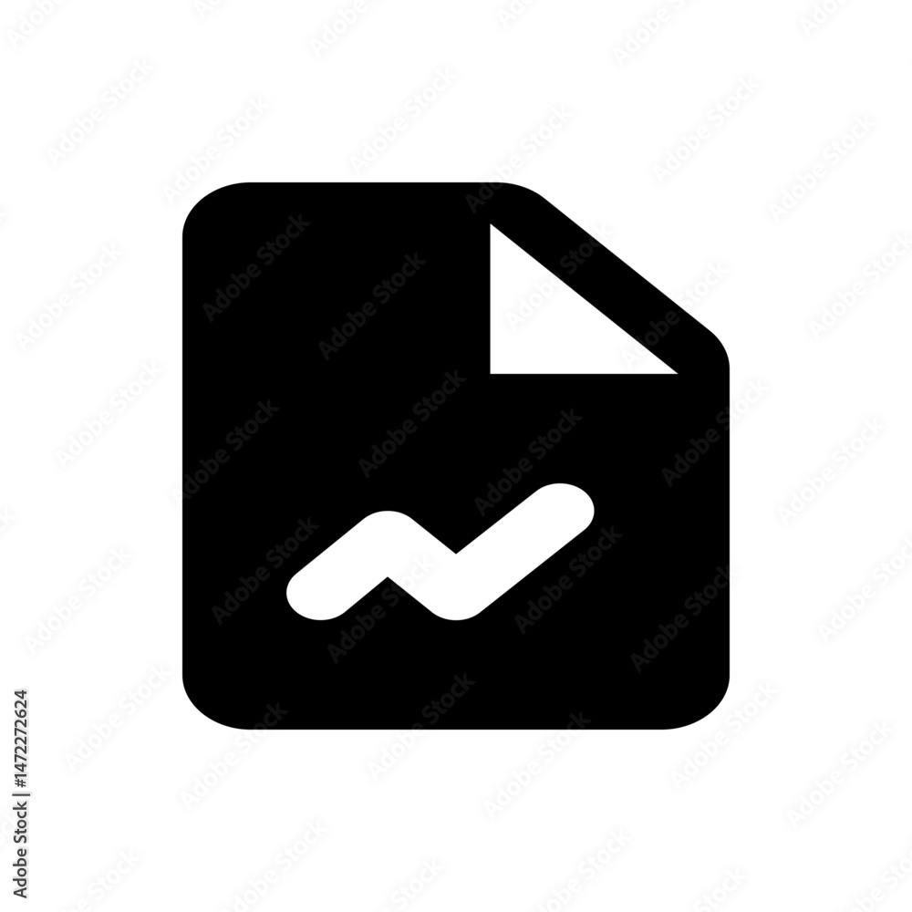 Aufkleber illustration of a document with a folded corner and a white line graph on a black background design 