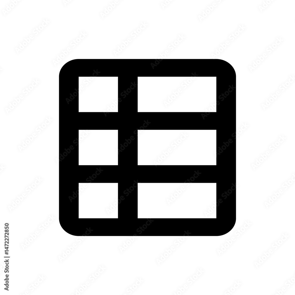 Poster illustration of a black grid with rounded corners and white rectangular spaces forming a table like 