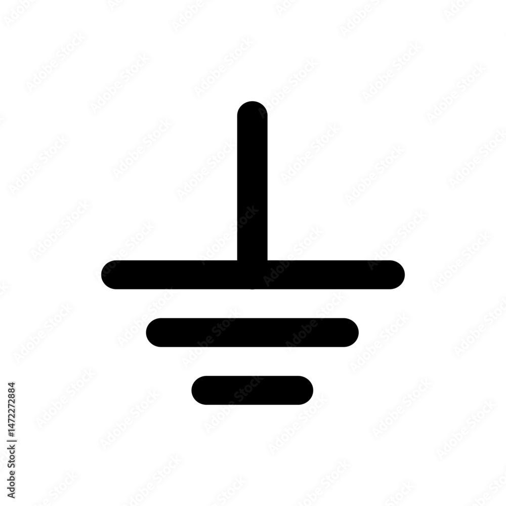 Poster illustration of a grounding symbol with a vertical line and three horizontal lines in black on a whi