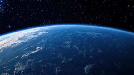 Obraz premium Stunning view of Earth from space, showcasing a vibrant blue planet with swirling clouds and a backdrop of countless stars in the inky blackness of space. : Generative AI