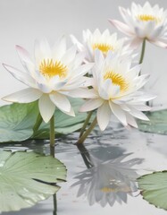 Delicate watercolor water lilies, soft hues, white background, peaceful, image