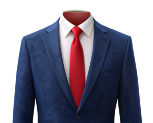 Navy blue business suit with red tie and white shirt,isolated on white background PNG