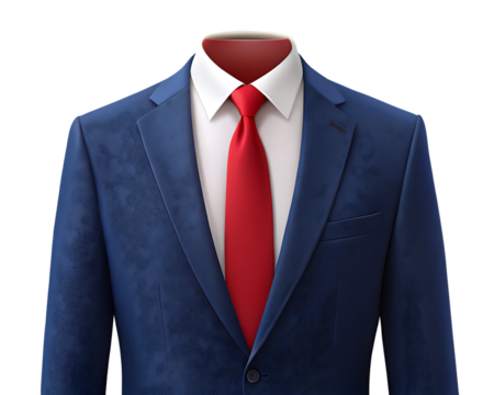 Navy blue business suit with red tie and white shirt,isolated on white background PNG