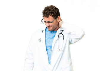 Fototapeta premium Brazilian doctor man over isolated chroma key background with neckache
