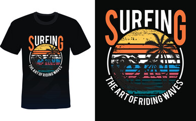 Summer t-shirt design, surfing the art riding waves
