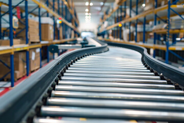 Fototapeta premium conveyor belt in a distribution warehouse with row