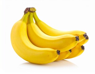 A bunch of ripe yellow bananas isolated on a pure white background. Ideal for food packaging, healthy eating concepts, agricultural products, and advertising design.