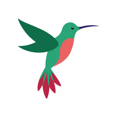 Vector illustration of a vibrant green and red hummingbird in mid flight on white background