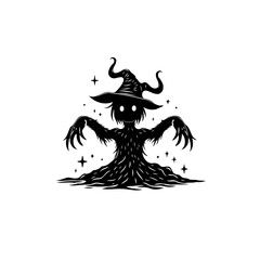 Whimsical Halloween Creature Silhouette with Pointed Hat amidst Twinkling Stars