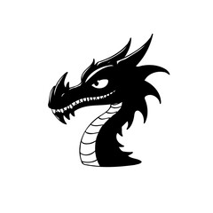 Stylized dragon head silhouette illustration with minimalist design elements