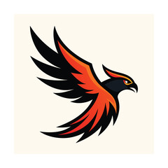 Obraz premium Bold graphic illustration of a flying phoenix bird with dynamic orange and black wings