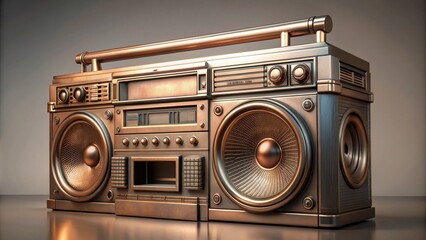 Obraz premium A Retro Bronze Boombox Classic Stereo System with Cassette Player and Powerful Speakers