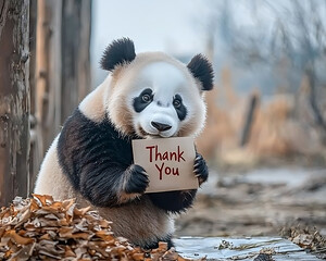 Panda holding Thank You sign.