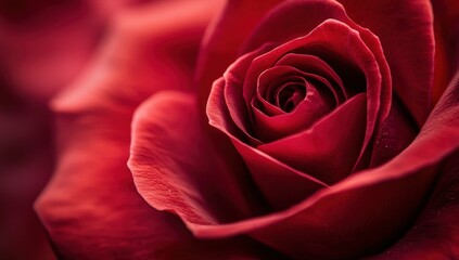 Fototapeta premium Close-Up of a Vibrant Red Rose Petal with Detailed Texture on a Soft Focus Background Highlighting Its Natural Beauty and Elegance in a Romantic Setting