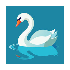 Naklejka premium Elegant flat vector illustration of a white swan gracefully floating on calm blue water