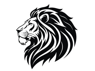 "Stylized Lion Head in Profile – Black and White Vector Illustration"
