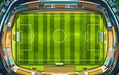 Aerial view of a football stadium with a green field and stands.