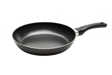 Non-stick frying pan with a speckled surface and a comfortable handle. Png, Transparent background.