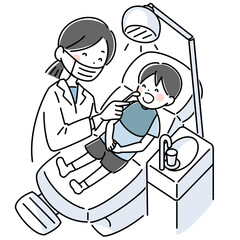 小児歯科で口を見てもらう子供のイラスト