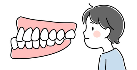 受け口（反対咬合）で困っている子供と歯並びのイラスト
