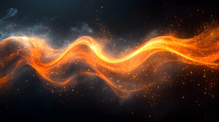 Obraz premium Vibrant Orange Light Flowing in Dark Background with Sparkling Effects
