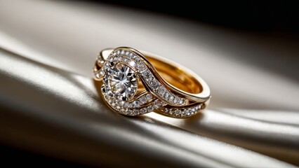 Elegant gold diamond rings with white flowers. A symbol of love, luxury, and eternity.