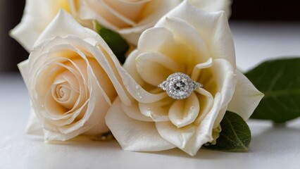 Elegant gold diamond rings with white flowers. A symbol of love, luxury, and eternity.