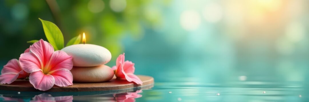 Elegant spa treatment banner, calming colors and imagery, therapy, wellness