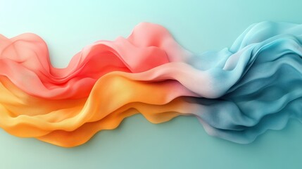 Abstract flowing fabric, gradient colors, pastel hues, smooth texture, mint backdrop