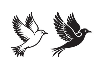 Flying Bird Silhouette Vector Set Elegant Winged Icons