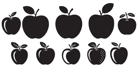 Apple Icon Set Red Black White Outline Graphic Design Element, Apple Icons Set Outline Black Red Green Variations, Black Apple Silhouettes