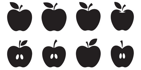 Apple Icon Set Red Black White Outline Graphic Design Element, Apple Icons Set Outline Black Red Green Variations, Black Apple Silhouettes