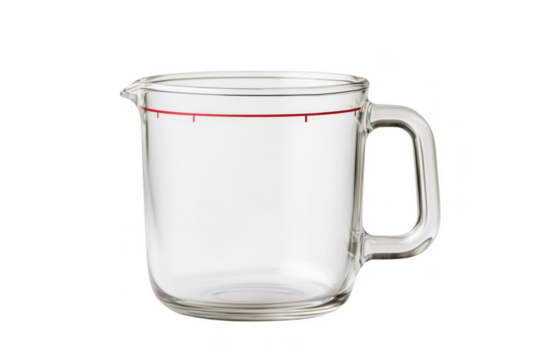 Measuring cup with a handle and measurement markers. Png, Transparent background.