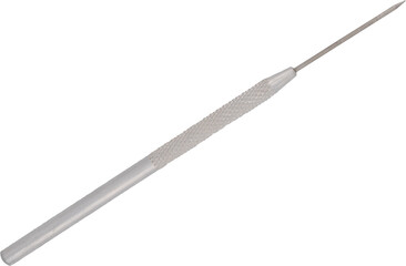 Metal needle tool with aluminum handle isolated on white background